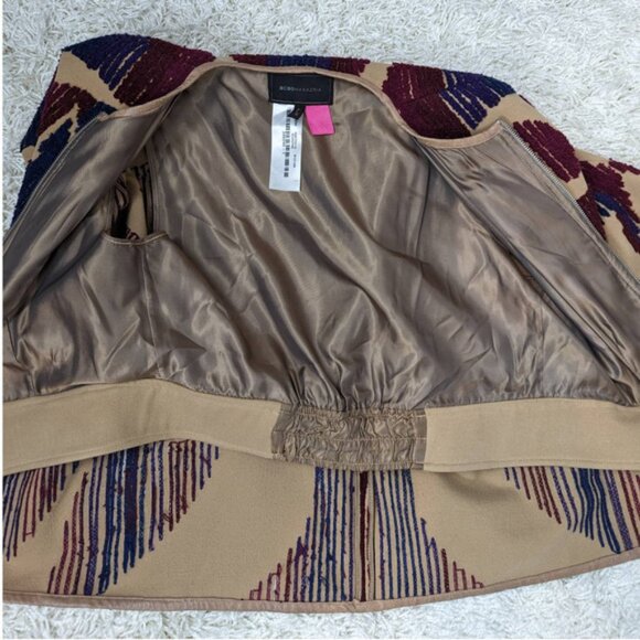New* BCBG MAXAZRIA Walker Wool Cape Coat Tan Blue Purple Size 6 $338 - Picture 9 of 9